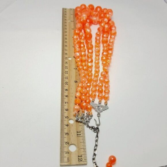 Vintage Bright Orange Three Strand Graduated Size Beaded Necklace, Adjustable - Picture 6 of 8